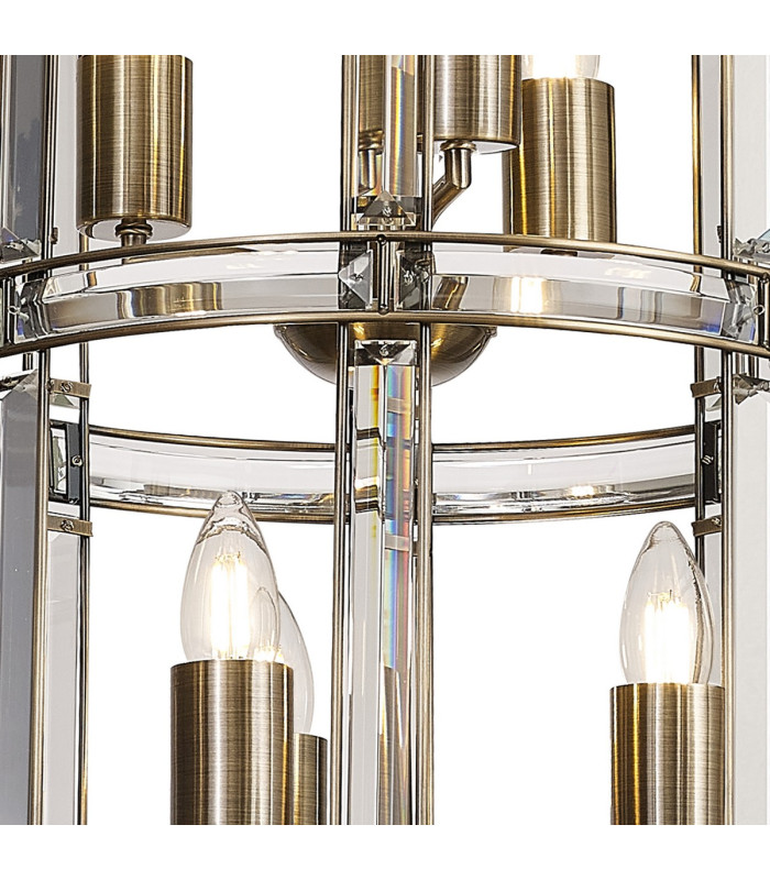 Vestal 38cm Small Round Column Pendant 6 Light E27 Antique Brass-7