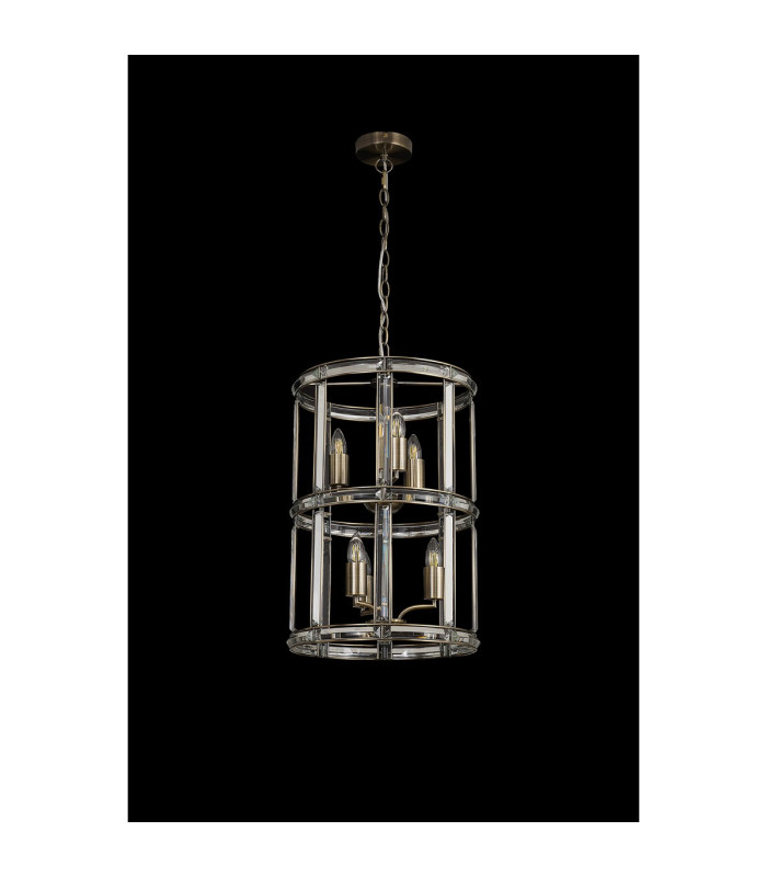 Vestal 38cm Small Round Column Pendant 6 Light E27 Antique Brass-9
