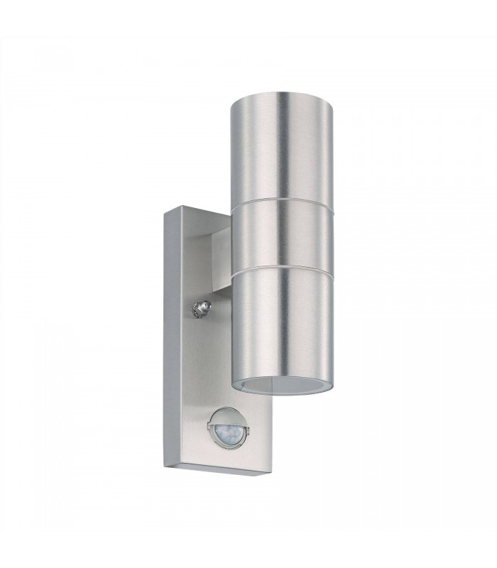 2 Light Outdoor Up Down Wall Light with PIR Motion Sensor Stainless Steel IP44, GU10 - 1