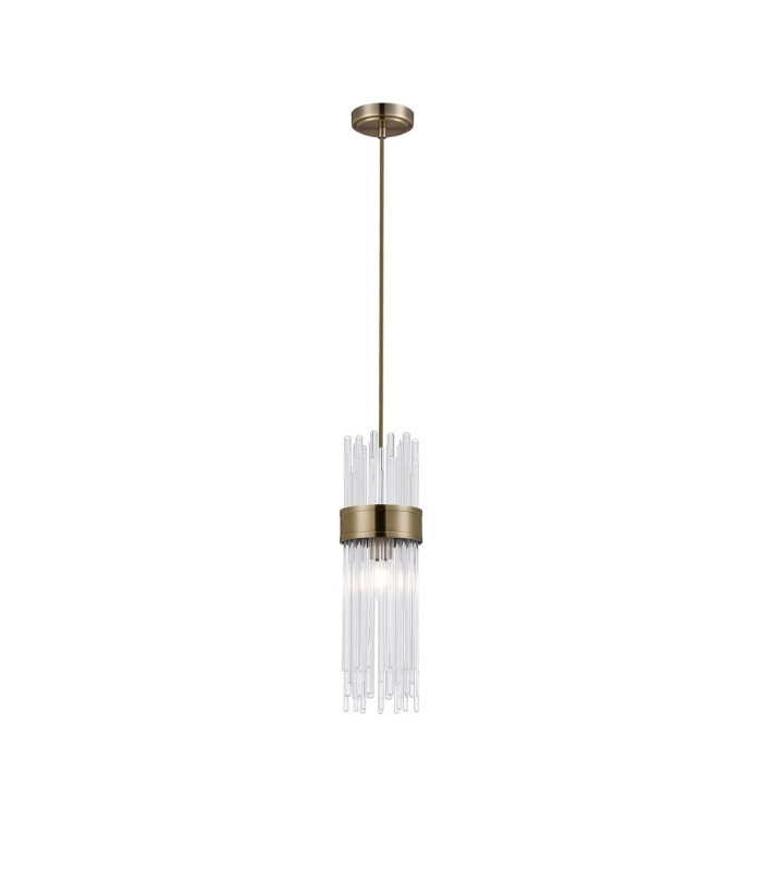 Glensfall 12.5cm Single Pendant 1 Light E14 IP44 Antique Brass/Clear-1
