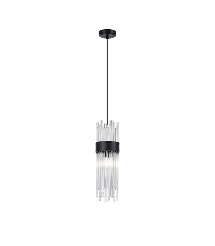 Glensfall 12.5cm Single Pendant 1 Light E14 IP44 Satin Black/Clear-1