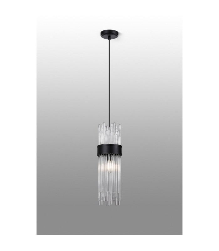 Glensfall 12.5cm Single Pendant 1 Light E14 IP44 Satin Black/Clear-3