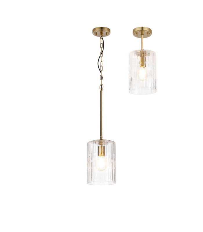 Forest 18cm Gold Pendant/Semi Flush/Semi Flush 1 x E27 Cylinder Ribbed Glass (A)-1