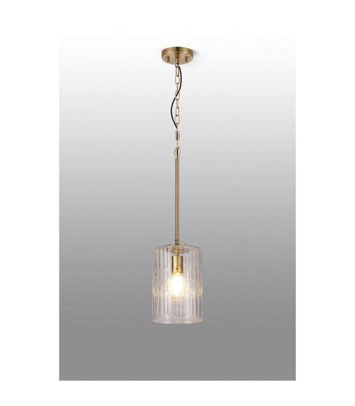 Forest 18cm Gold Pendant/Semi Flush/Semi Flush 1 x E27 Cylinder Ribbed Glass (A)-3
