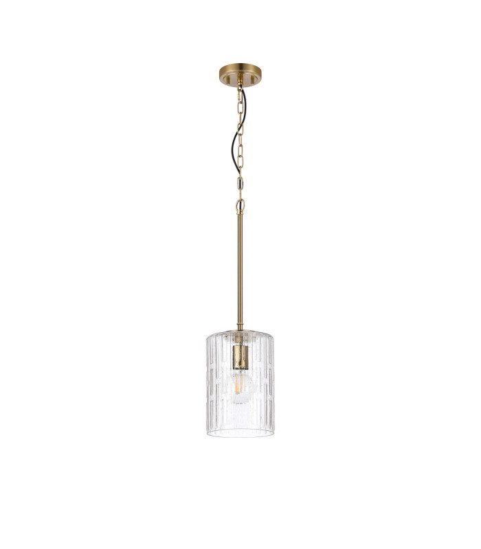 Forest 18cm Gold Pendant/Semi Flush/Semi Flush 1 x E27 Cylinder Ribbed Glass (A)-4