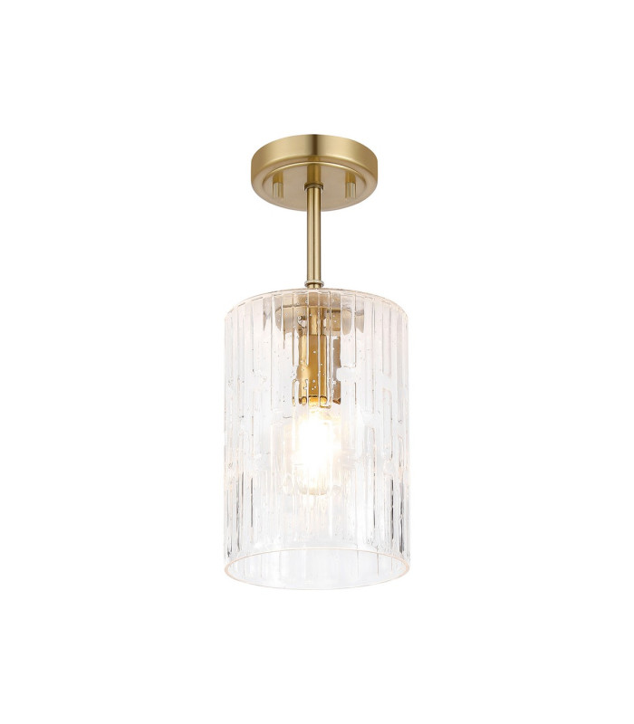 Forest 18cm Gold Pendant/Semi Flush/Semi Flush 1 x E27 Cylinder Ribbed Glass (A)-5
