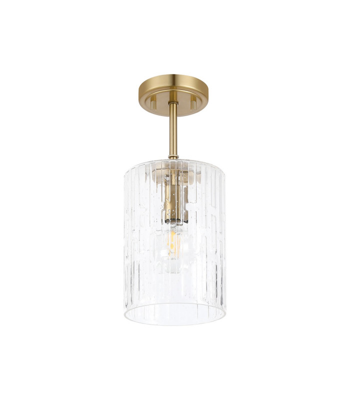 Forest 18cm Gold Pendant/Semi Flush/Semi Flush 1 x E27 Cylinder Ribbed Glass (A)-9