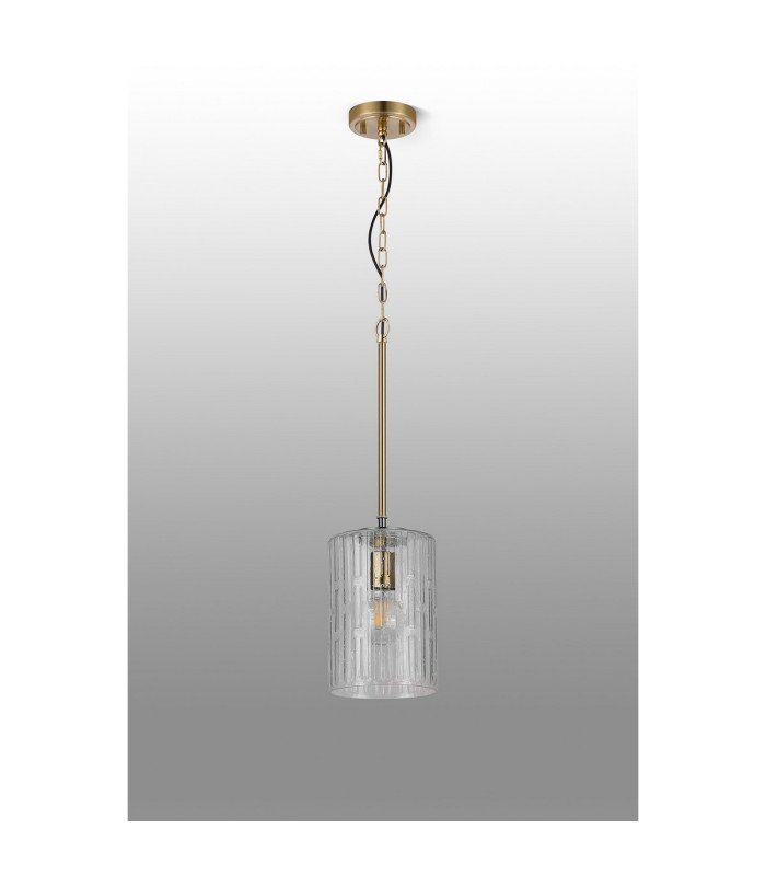Forest 18cm Gold Pendant/Semi Flush/Semi Flush 1 x E27 Cylinder Ribbed Glass (A)-10