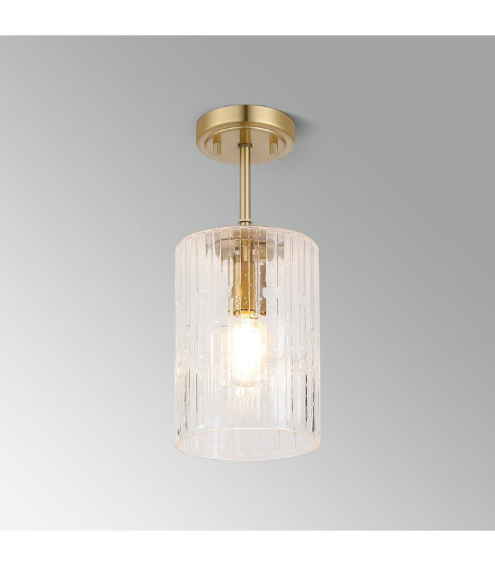 Forest 18cm Gold Pendant/Semi Flush/Semi Flush 1 x E27 Cylinder Ribbed Glass (A)-11