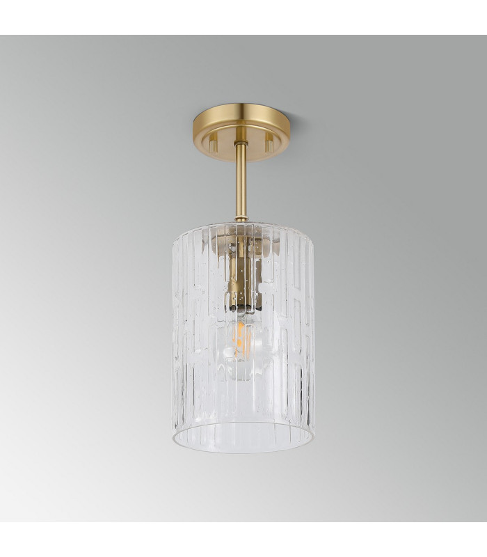 Forest 18cm Gold Pendant/Semi Flush/Semi Flush 1 x E27 Cylinder Ribbed Glass (A)-12