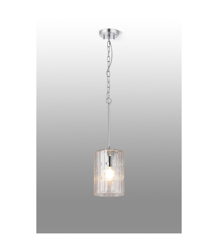 Forest 18cm Polished Chrome Pendant/Semi Flush/Semi Flush 1 x E27 Cylinder Ribbed Glass (A)-3