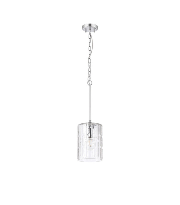 Forest 18cm Polished Chrome Pendant/Semi Flush/Semi Flush 1 x E27 Cylinder Ribbed Glass (A)-4