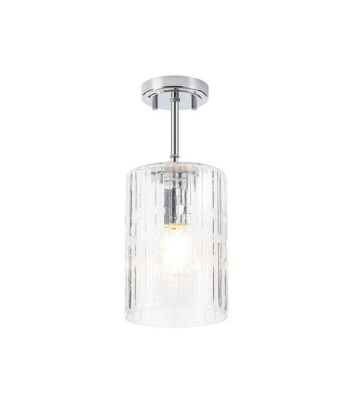 Forest 18cm Polished Chrome Pendant/Semi Flush/Semi Flush 1 x E27 Cylinder Ribbed Glass (A)-5