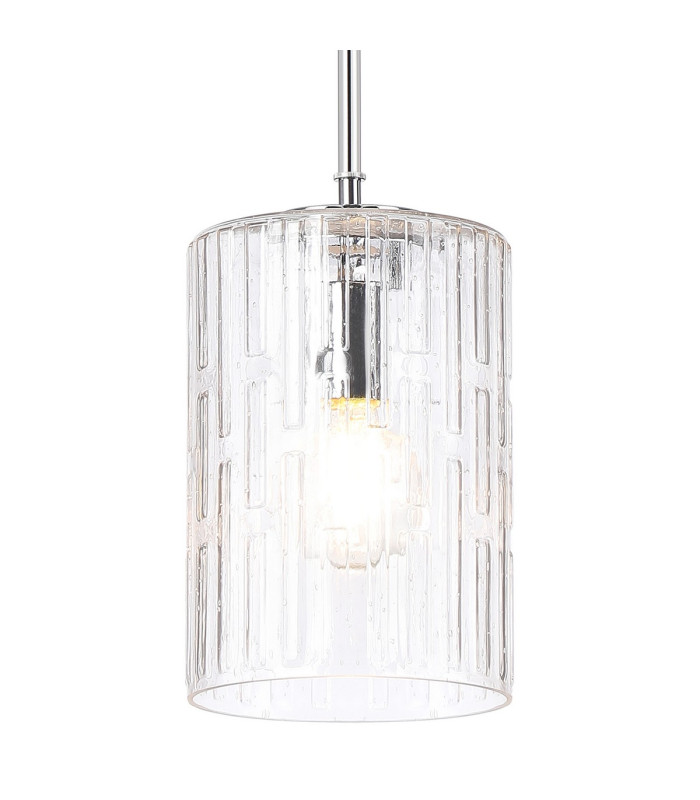 Forest 18cm Polished Chrome Pendant/Semi Flush/Semi Flush 1 x E27 Cylinder Ribbed Glass (A)-6