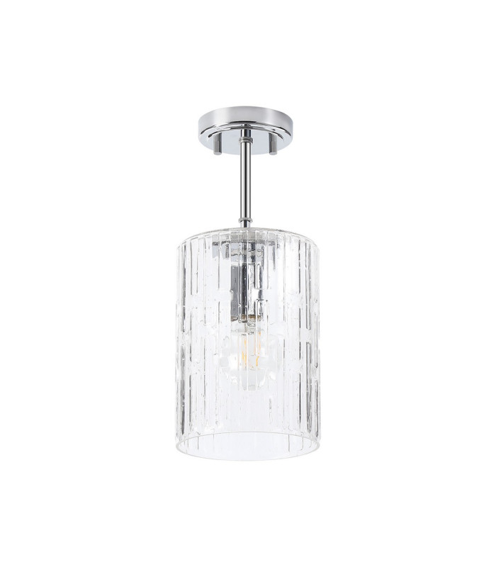 Forest 18cm Polished Chrome Pendant/Semi Flush/Semi Flush 1 x E27 Cylinder Ribbed Glass (A)-9