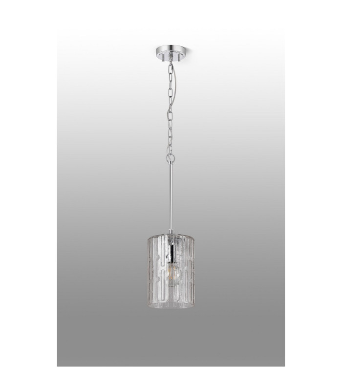 Forest 18cm Polished Chrome Pendant/Semi Flush/Semi Flush 1 x E27 Cylinder Ribbed Glass (A)-10
