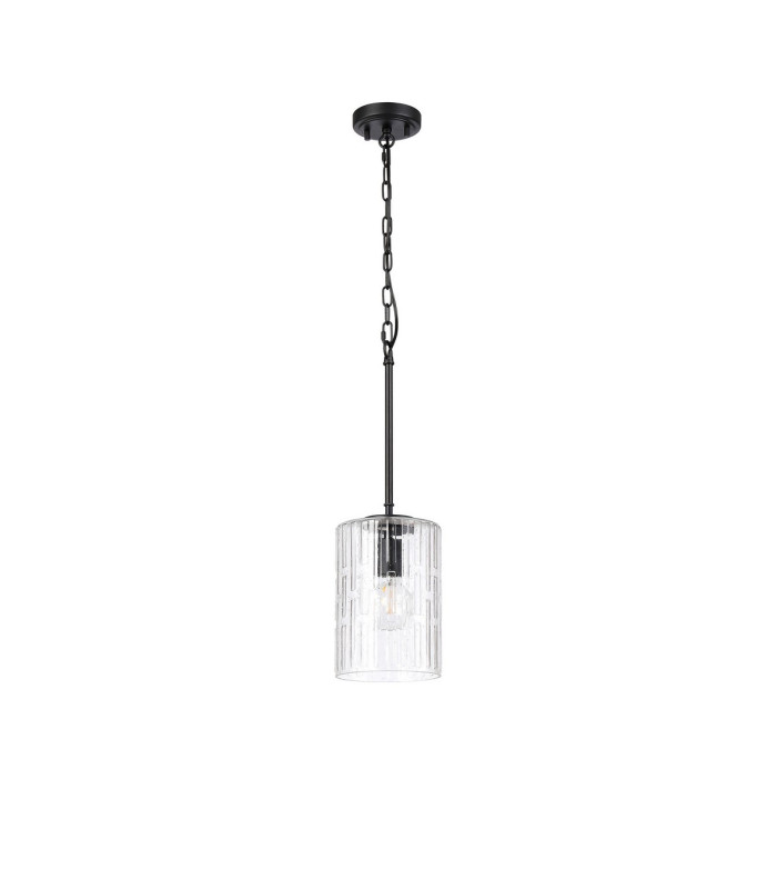 Forest 18cm Satin Black Pendant/Semi Flush/Semi Flush 1 x E27 Cylinder Ribbed Glass (A)-4