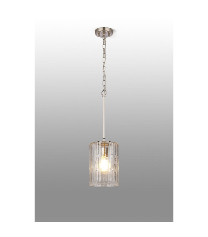 Forest 18cm Satin Nickel Pendant/Semi Flush/Semi Flush 1 x E27 Cylinder Ribbed Glass (A)-3