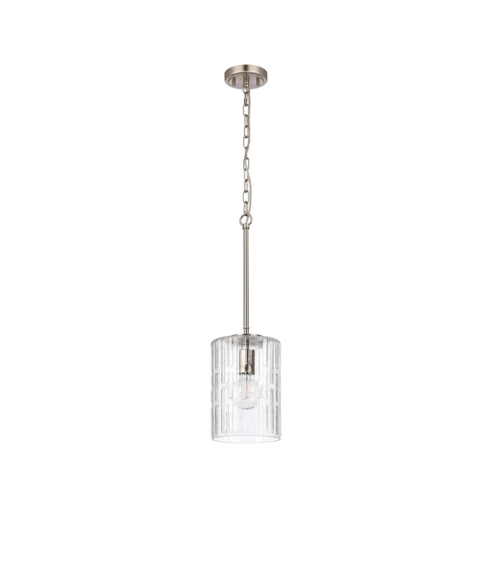 Forest 18cm Satin Nickel Pendant/Semi Flush/Semi Flush 1 x E27 Cylinder Ribbed Glass (A)-4