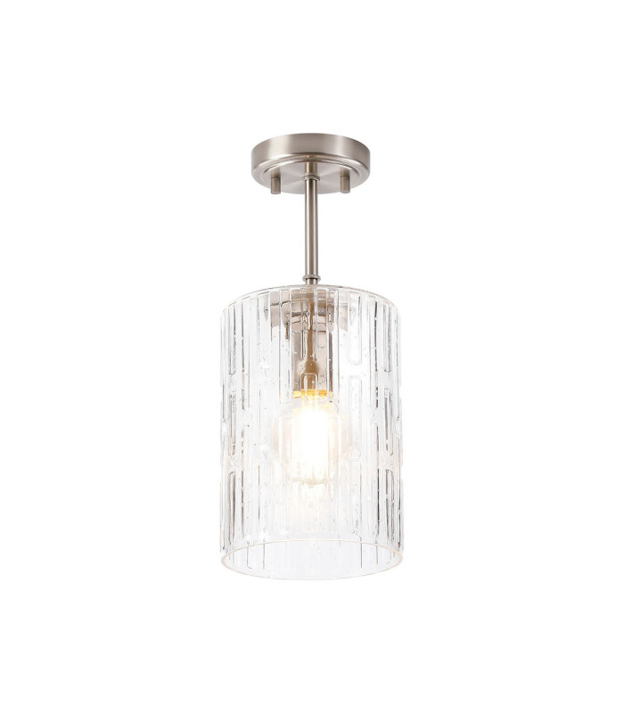 Forest 18cm Satin Nickel Pendant/Semi Flush/Semi Flush 1 x E27 Cylinder Ribbed Glass (A)-5