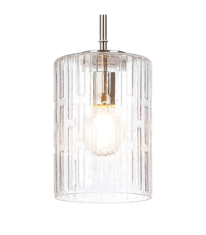 Forest 18cm Satin Nickel Pendant/Semi Flush/Semi Flush 1 x E27 Cylinder Ribbed Glass (A)-6