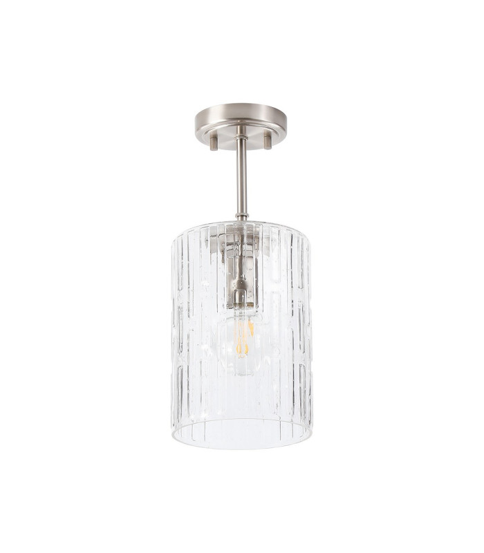 Forest 18cm Satin Nickel Pendant/Semi Flush/Semi Flush 1 x E27 Cylinder Ribbed Glass (A)-9