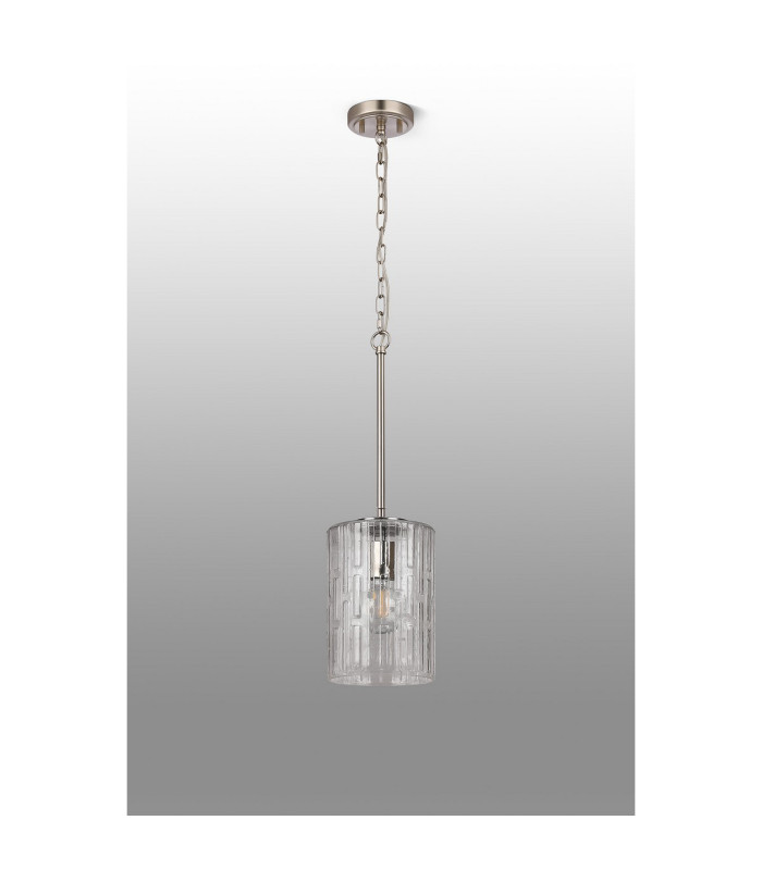 Forest 18cm Satin Nickel Pendant/Semi Flush/Semi Flush 1 x E27 Cylinder Ribbed Glass (A)-10