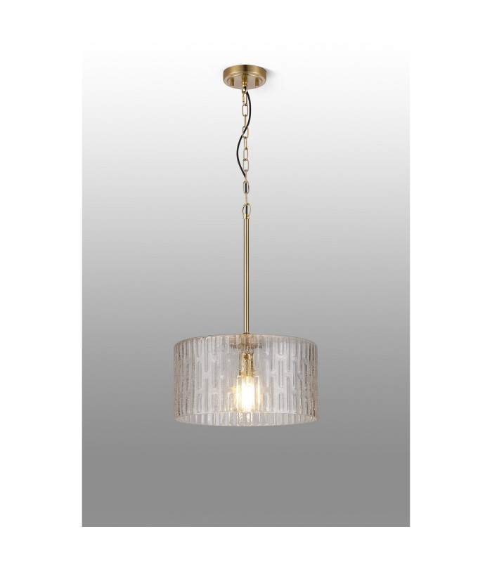 Forest 38cm Gold Pendant/Semi Flush/Semi Flush 1 x E27 Drum Ribbed Glass (B)-3
