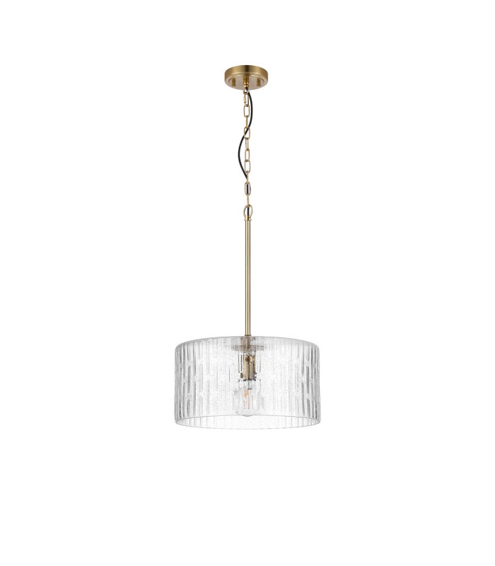 Forest 38cm Gold Pendant/Semi Flush/Semi Flush 1 x E27 Drum Ribbed Glass (B)-4