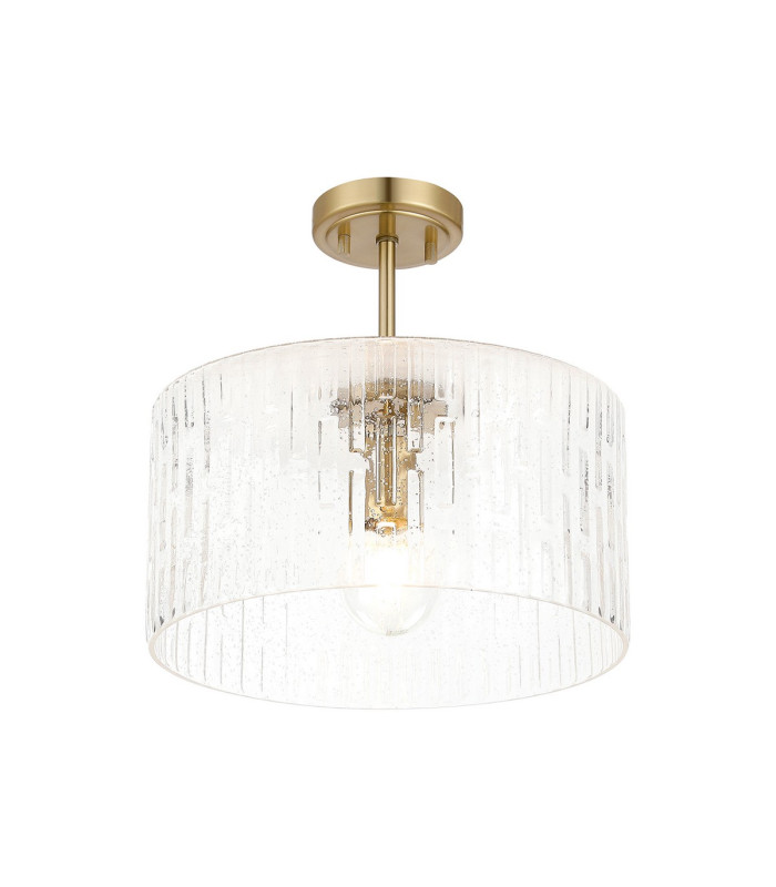 Forest 38cm Gold Pendant/Semi Flush/Semi Flush 1 x E27 Drum Ribbed Glass (B)-5