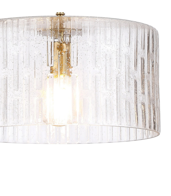 Forest 38cm Gold Pendant/Semi Flush/Semi Flush 1 x E27 Drum Ribbed Glass (B)-6