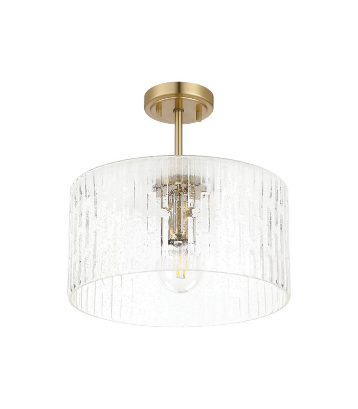Forest 38cm Gold Pendant/Semi Flush/Semi Flush 1 x E27 Drum Ribbed Glass (B)-10