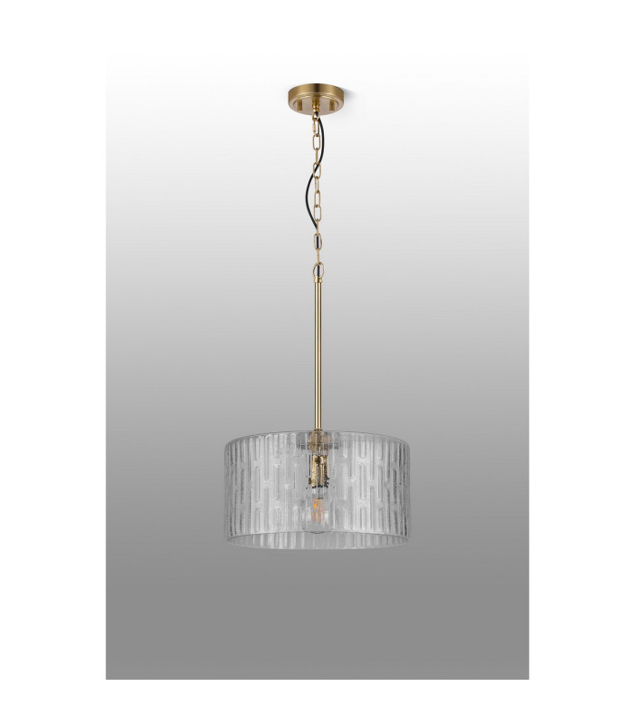 Forest 38cm Gold Pendant/Semi Flush/Semi Flush 1 x E27 Drum Ribbed Glass (B)-11