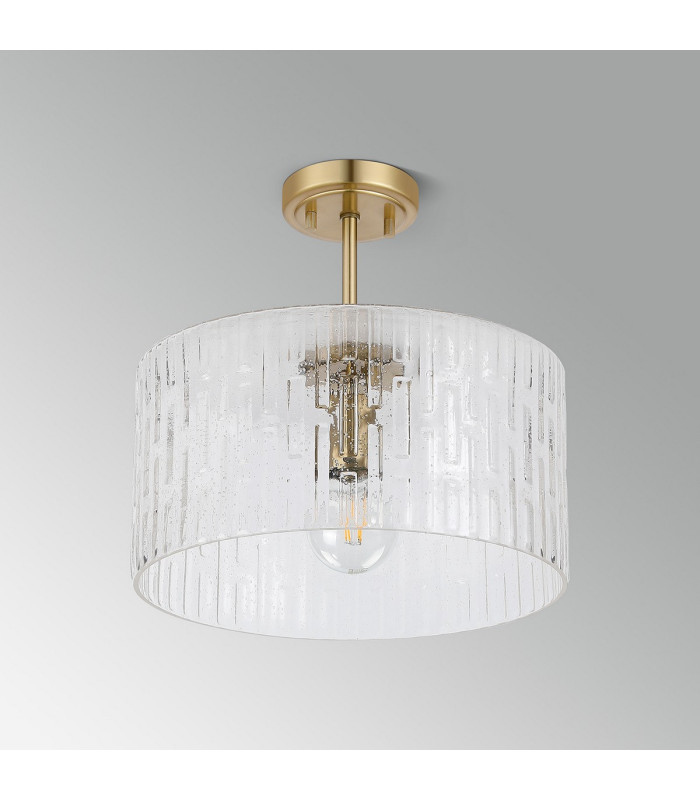 Forest 38cm Gold Pendant/Semi Flush/Semi Flush 1 x E27 Drum Ribbed Glass (B)-13