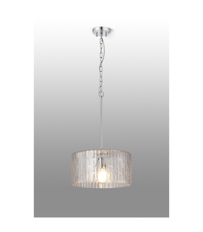 Forest 38cm Polished Chrome Pendant/Semi Flush/Semi Flush 1 x E27 Drum Ribbed Glass (B)-3