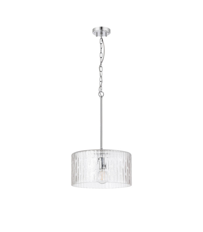 Forest 38cm Polished Chrome Pendant/Semi Flush/Semi Flush 1 x E27 Drum Ribbed Glass (B)-4