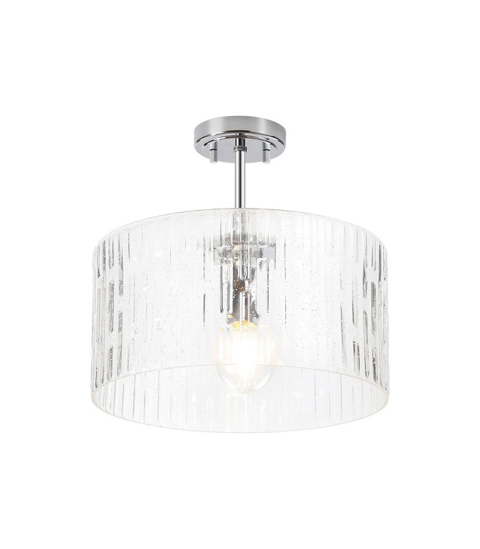 Forest 38cm Polished Chrome Pendant/Semi Flush/Semi Flush 1 x E27 Drum Ribbed Glass (B)-5