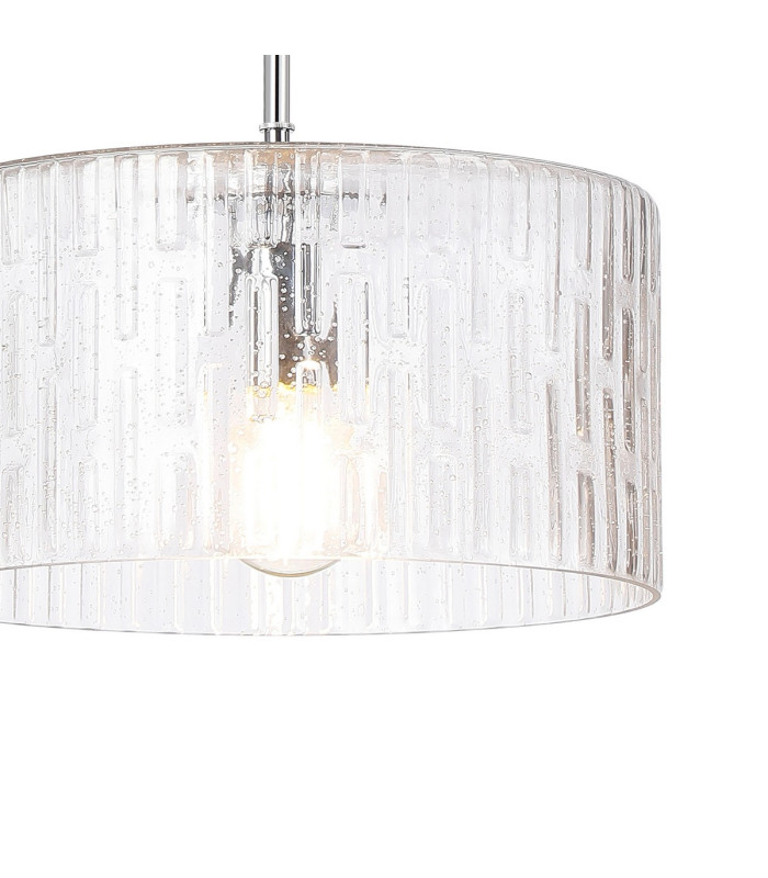 Forest 38cm Polished Chrome Pendant/Semi Flush/Semi Flush 1 x E27 Drum Ribbed Glass (B)-6