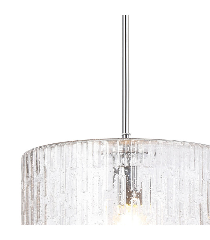 Forest 38cm Polished Chrome Pendant/Semi Flush/Semi Flush 1 x E27 Drum Ribbed Glass (B)-9