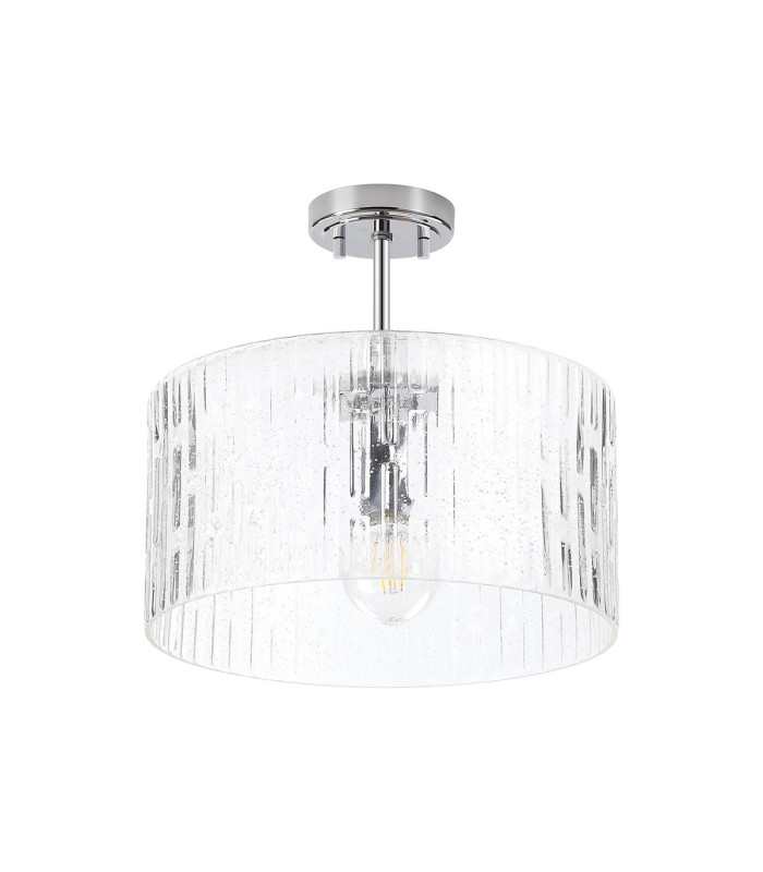 Forest 38cm Polished Chrome Pendant/Semi Flush/Semi Flush 1 x E27 Drum Ribbed Glass (B)-10