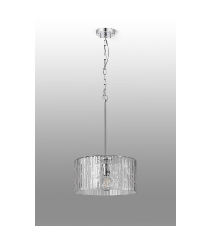 Forest 38cm Polished Chrome Pendant/Semi Flush/Semi Flush 1 x E27 Drum Ribbed Glass (B)-11