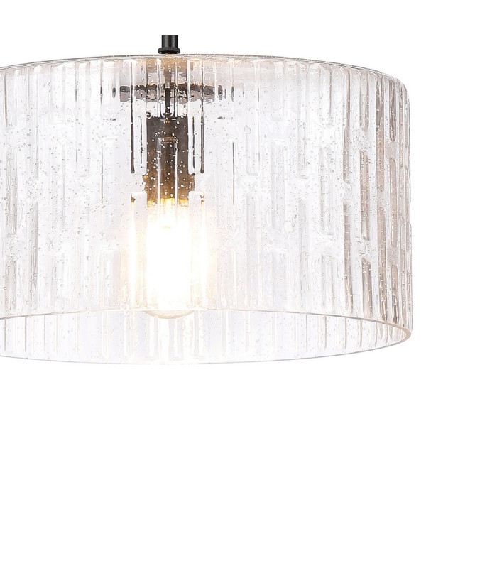 Forest 38cm Satin Black Pendant/Semi Flush/Semi Flush 1 x E27 Drum Ribbed Glass (B)-6
