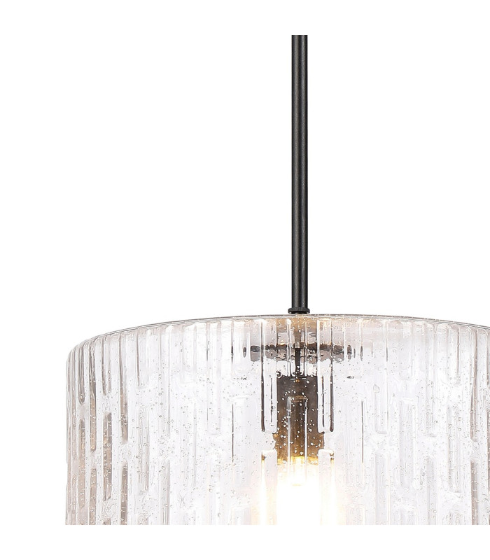 Forest 38cm Satin Black Pendant/Semi Flush/Semi Flush 1 x E27 Drum Ribbed Glass (B)-9