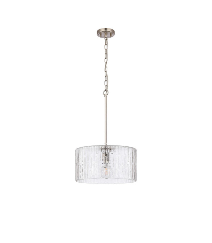 Forest 38cm Satin Nickel Pendant/Semi Flush/Semi Flush 1 x E27 Drum Ribbed Glass (B)-4