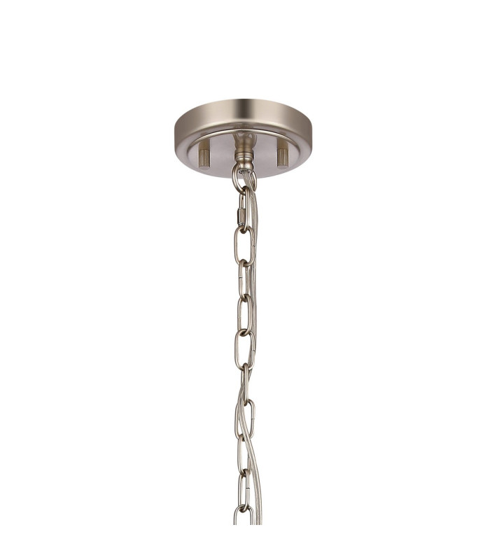 Forest 38cm Satin Nickel Pendant/Semi Flush/Semi Flush 1 x E27 Drum Ribbed Glass (B)-7