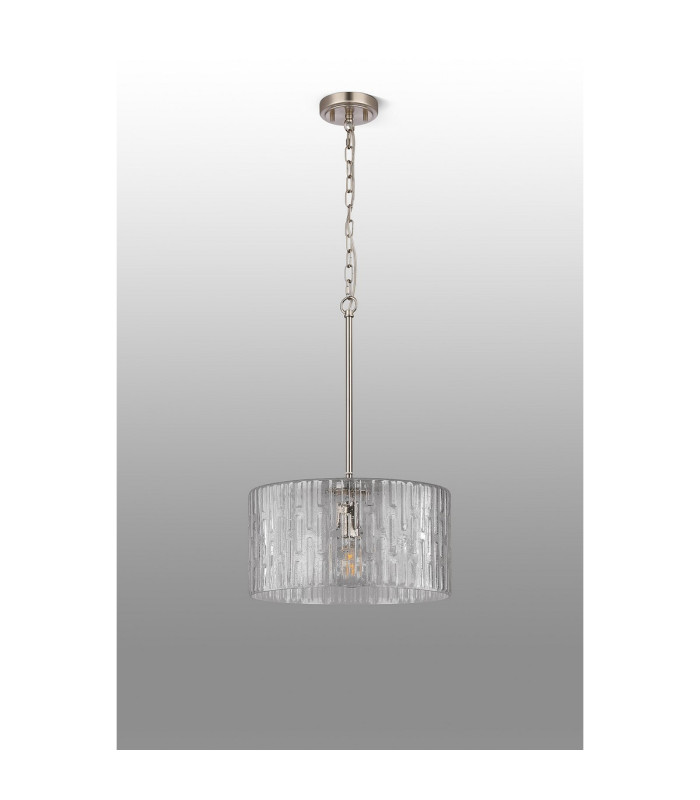 Forest 38cm Satin Nickel Pendant/Semi Flush/Semi Flush 1 x E27 Drum Ribbed Glass (B)-11
