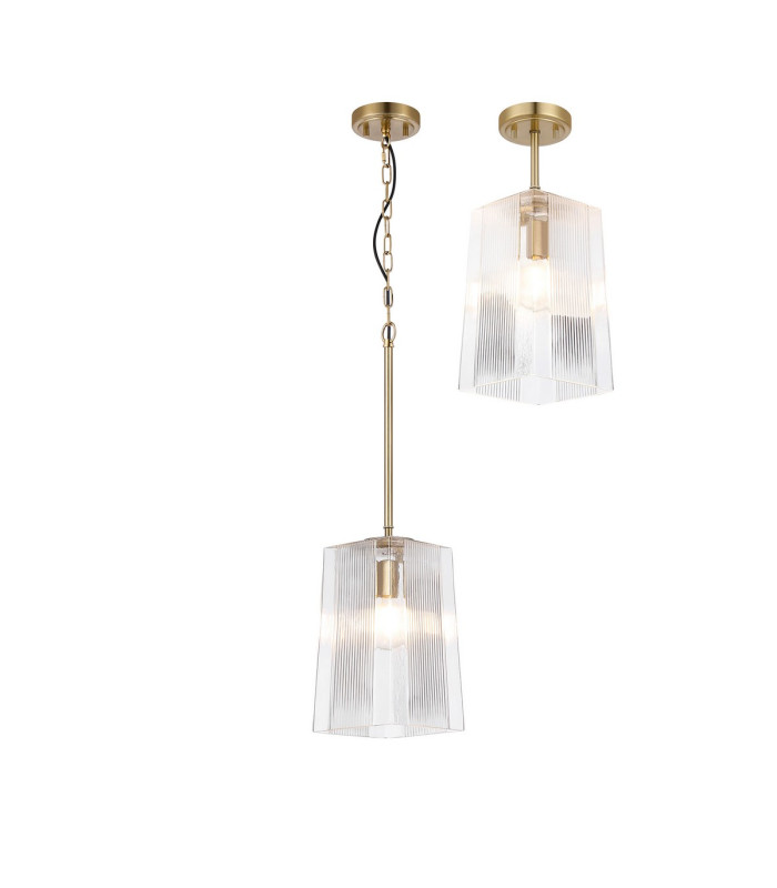 Forest Gold Pendant/Semi Flush/Semi Flush 1 x E27 Square Ribbed Glass (C)-1