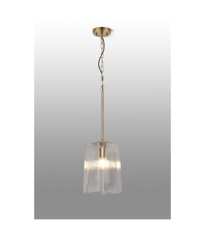 Forest Gold Pendant/Semi Flush/Semi Flush 1 x E27 Square Ribbed Glass (C)-3