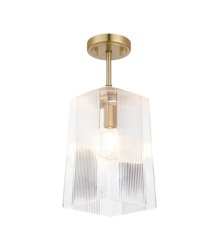 Forest Gold Pendant/Semi Flush/Semi Flush 1 x E27 Square Ribbed Glass (C)-5