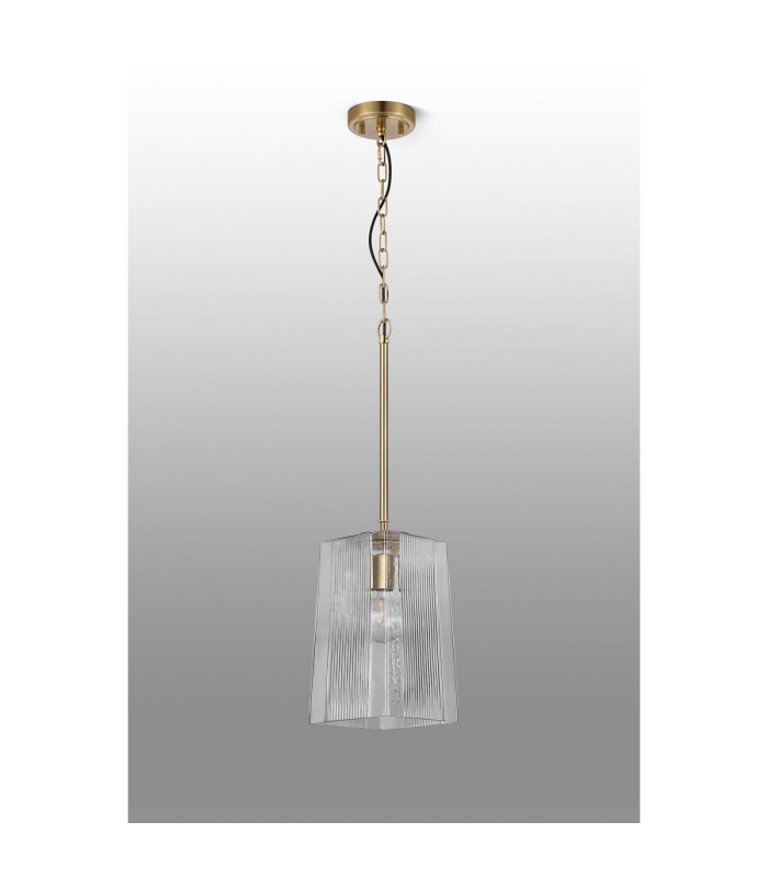 Forest Gold Pendant/Semi Flush/Semi Flush 1 x E27 Square Ribbed Glass (C)-11